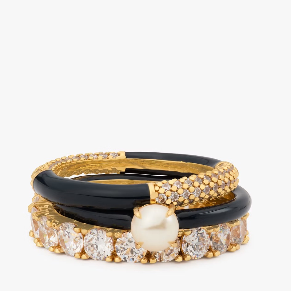 Kate Spade Hint Of Shimmer Stacking Ring Set In Black Size 7 55$